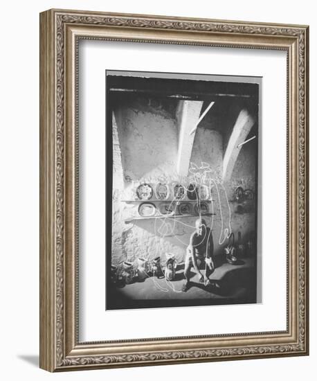 Stroboscopic Photograph of Pablo Picasso "Drawing" with Light-null-Framed Photographic Print