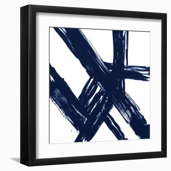 Strokes in Navy I-Megan Morris-Framed Art Print