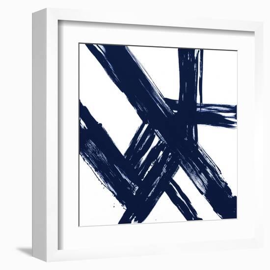 Strokes in Navy I-Megan Morris-Framed Art Print