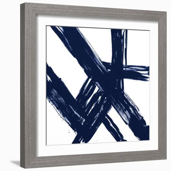Strokes in Navy I-Megan Morris-Framed Art Print