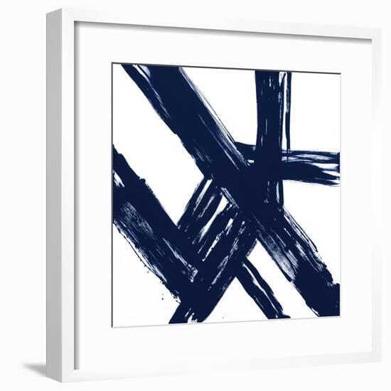 Strokes in Navy I-Megan Morris-Framed Art Print