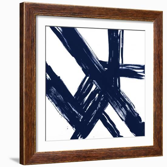 Strokes in Navy I-Megan Morris-Framed Art Print