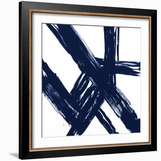 Strokes in Navy I-Megan Morris-Framed Art Print