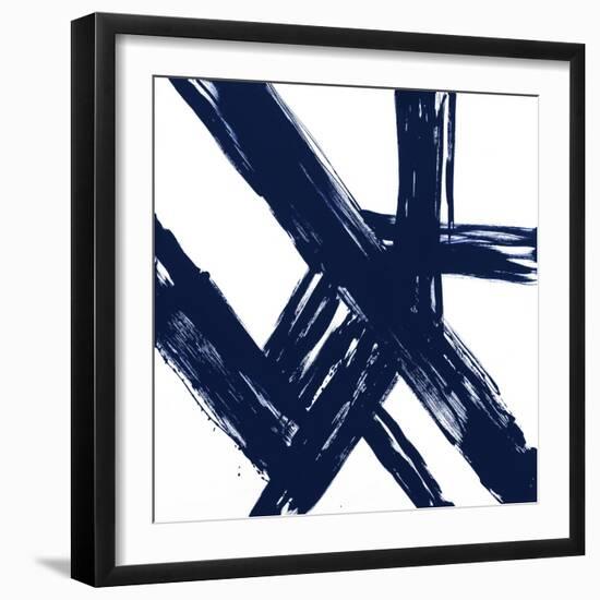 Strokes in Navy I-Megan Morris-Framed Art Print