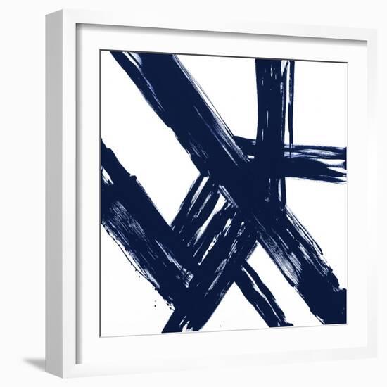 Strokes in Navy I-Megan Morris-Framed Art Print