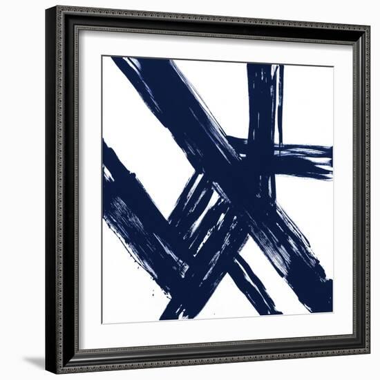 Strokes in Navy I-Megan Morris-Framed Art Print