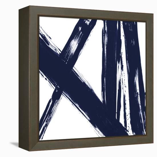 Strokes in Navy II-Megan Morris-Framed Stretched Canvas