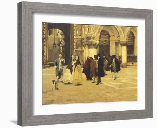 Strolling in the Square in Venice, 1884-Giacomo Favretto-Framed Giclee Print