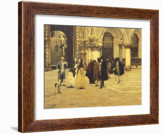 Strolling in the Square in Venice, 1884-Giacomo Favretto-Framed Giclee Print