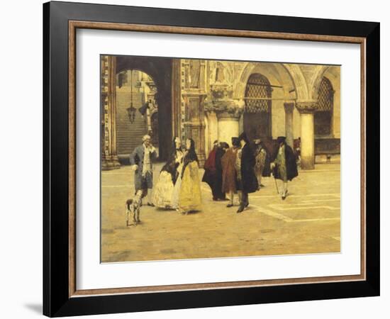 Strolling in the Square in Venice, 1884-Giacomo Favretto-Framed Giclee Print