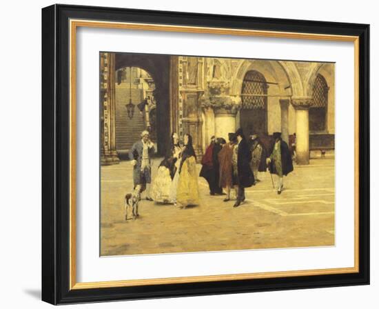 Strolling in the Square in Venice, 1884-Giacomo Favretto-Framed Giclee Print