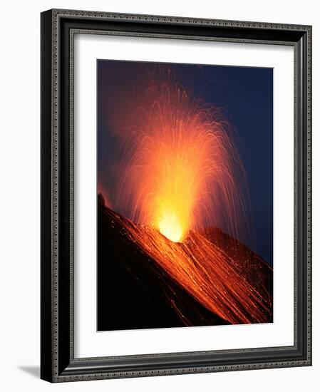 Strombolian Eruption of Stromboli Volcano, Aeolian Islands, Mediterranian Sea, Italy-Stocktrek Images-Framed Photographic Print