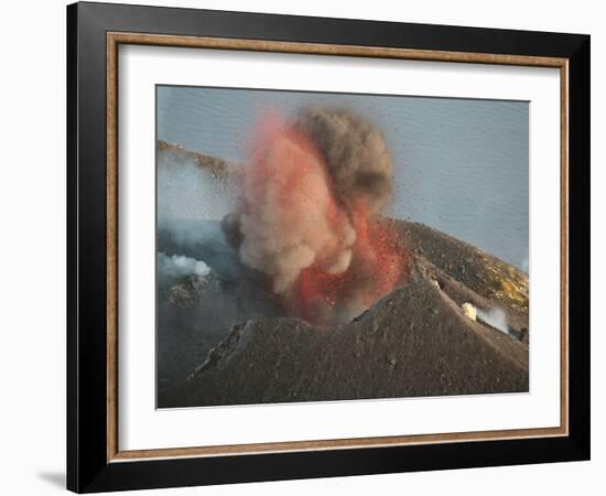 Strombolian Eruption of Stromboli Volcano Producing Ash Cloud, Volcanic Bombs and Lava, Italy-Stocktrek Images-Framed Photographic Print