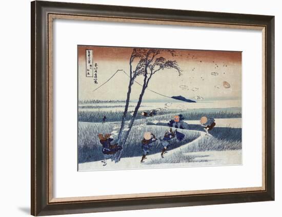 Strong Wind Blows away Belongings with Mount Fuji in the Back, Japanese Wood-Cut Print-Lantern Press-Framed Art Print