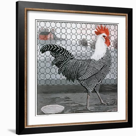 Strutting Black and White Rooster-Charles Bull-Framed Giclee Print