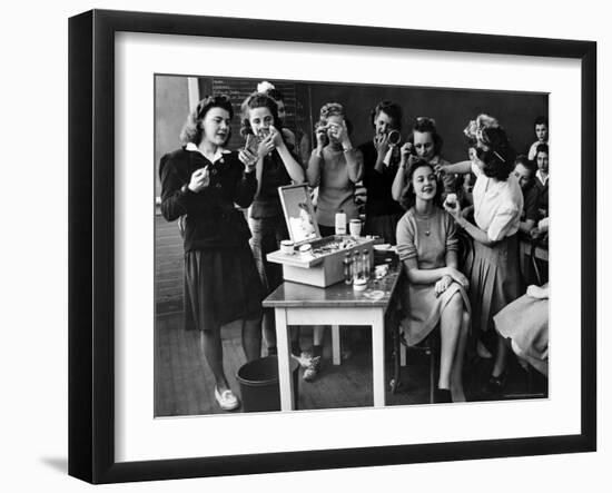 Student Ida Bess Giboney Learning Makeup Technique in Vocational Class at Central High School-Alfred Eisenstaedt-Framed Photographic Print