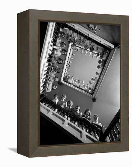 Student Nurses Lining the Railings of Stairwell at Roosevelt Hospital-Alfred Eisenstaedt-Framed Premier Image Canvas