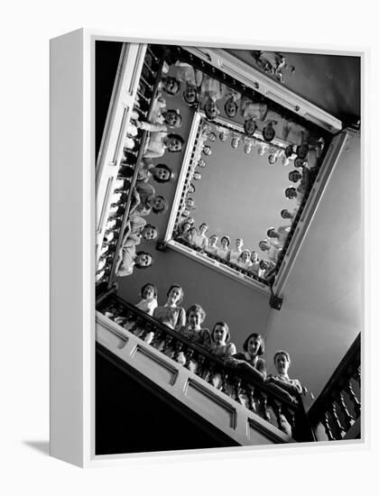 Student Nurses Lining the Railings of Stairwell at Roosevelt Hospital-Alfred Eisenstaedt-Framed Premier Image Canvas