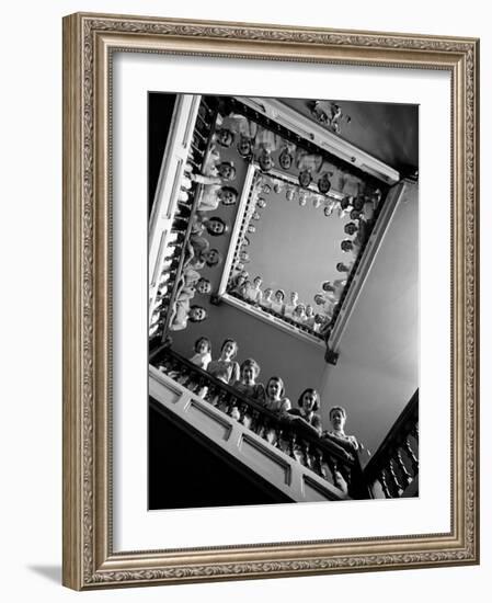 Student Nurses Lining the Railings of Stairwell at Roosevelt Hospital-Alfred Eisenstaedt-Framed Photographic Print