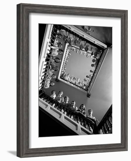 Student Nurses Lining the Railings of Stairwell at Roosevelt Hospital-Alfred Eisenstaedt-Framed Photographic Print