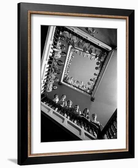 Student Nurses Lining the Railings of Stairwell at Roosevelt Hospital-Alfred Eisenstaedt-Framed Photographic Print