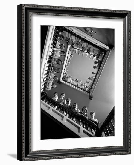 Student Nurses Lining the Railings of Stairwell at Roosevelt Hospital-Alfred Eisenstaedt-Framed Photographic Print