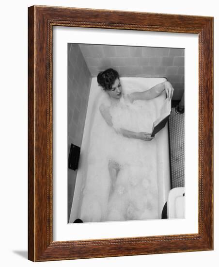 Student Vera Bogach of Massachusetts College, Studying for Exams in a Bubble Bath-Yale Joel-Framed Photographic Print