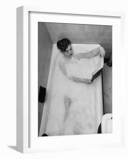 Student Vera Bogach of Massachusetts College, Studying for Exams in a Bubble Bath-Yale Joel-Framed Photographic Print