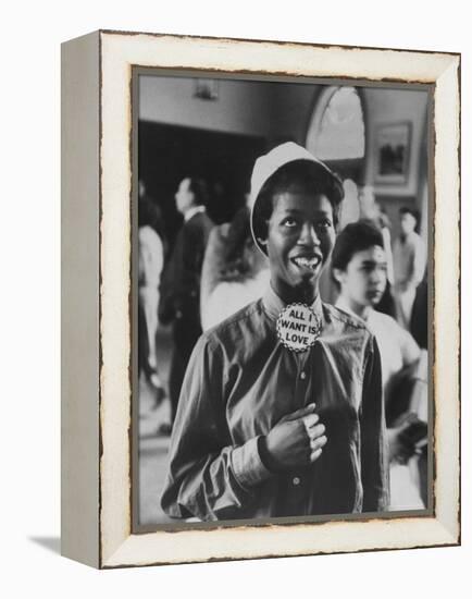 Student Wearing Hat and Button on Shirt That Says: All I Want is Love on "Old Clothes Day"-Gordon Parks-Framed Premier Image Canvas