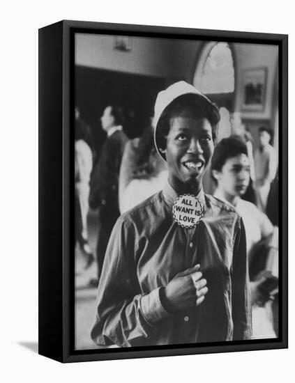 Student Wearing Hat and Button on Shirt That Says: All I Want is Love on "Old Clothes Day"-Gordon Parks-Framed Premier Image Canvas