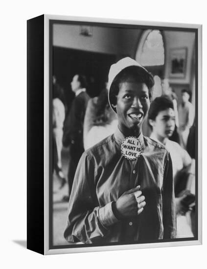 Student Wearing Hat and Button on Shirt That Says: All I Want is Love on "Old Clothes Day"-Gordon Parks-Framed Premier Image Canvas
