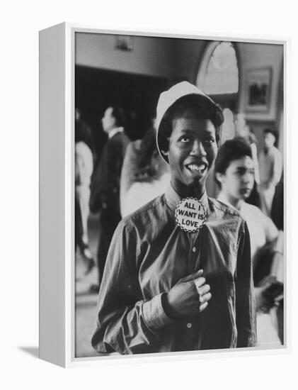 Student Wearing Hat and Button on Shirt That Says: All I Want is Love on "Old Clothes Day"-Gordon Parks-Framed Premier Image Canvas