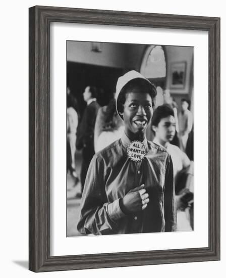 Student Wearing Hat and Button on Shirt That Says: All I Want is Love on "Old Clothes Day"-Gordon Parks-Framed Photographic Print