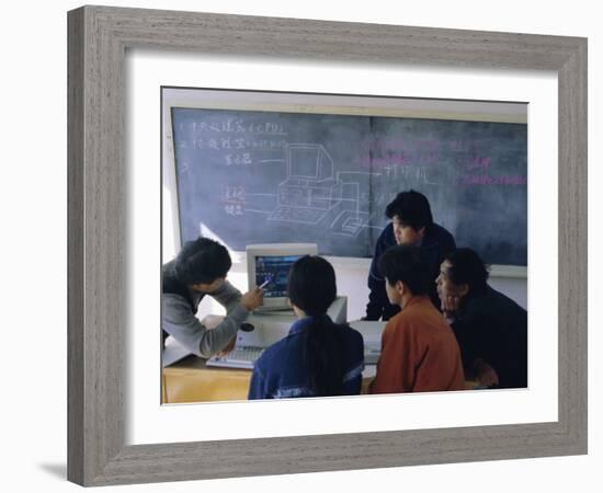 Students at a Computer Demonstration in a Class at a Rural School, China-Doug Traverso-Framed Photographic Print