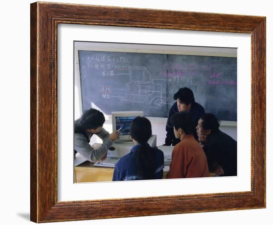 Students at a Computer Demonstration in a Class at a Rural School, China-Doug Traverso-Framed Photographic Print