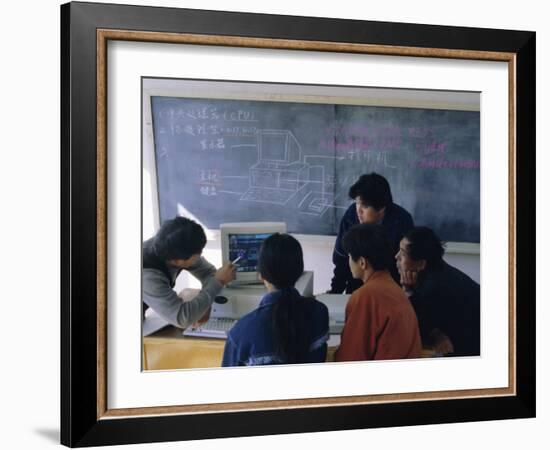 Students at a Computer Demonstration in a Class at a Rural School, China-Doug Traverso-Framed Photographic Print