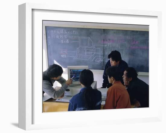 Students at a Computer Demonstration in a Class at a Rural School, China-Doug Traverso-Framed Photographic Print