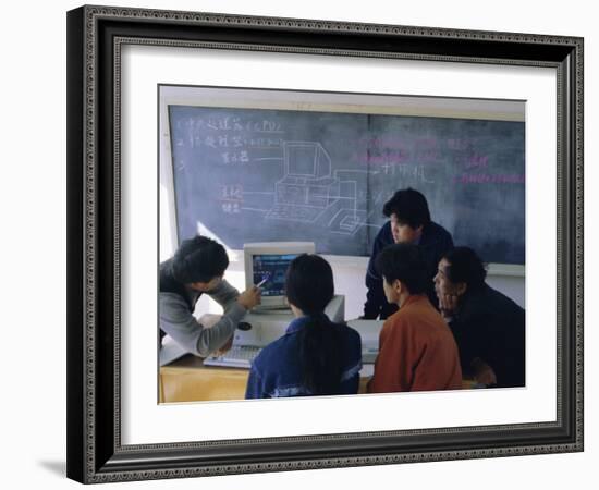 Students at a Computer Demonstration in a Class at a Rural School, China-Doug Traverso-Framed Photographic Print