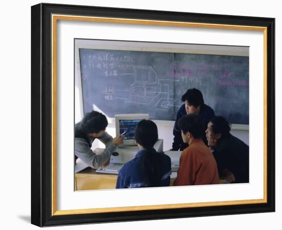 Students at a Computer Demonstration in a Class at a Rural School, China-Doug Traverso-Framed Photographic Print