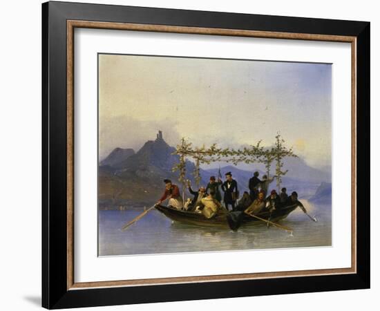 Students Crossing the Rhine at the Drachenfels Mountain, 1839-Caspar Netscher-Framed Giclee Print