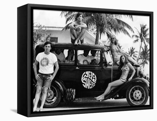 Students During Spring Break at Ft Lauderdale with 1930s Roadster, Apr 20, 1968-null-Framed Stretched Canvas