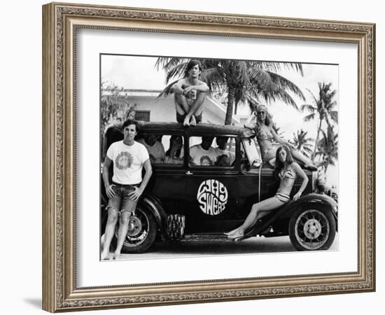 Students During Spring Break at Ft Lauderdale with 1930s Roadster, Apr 20, 1968-null-Framed Photo