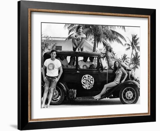 Students During Spring Break at Ft Lauderdale with 1930s Roadster, Apr 20, 1968-null-Framed Photo