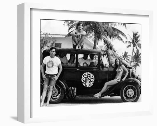 Students During Spring Break at Ft Lauderdale with 1930s Roadster, Apr 20, 1968-null-Framed Photo