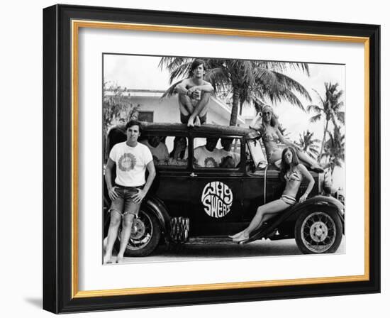 Students During Spring Break at Ft Lauderdale with 1930s Roadster, Apr 20, 1968-null-Framed Photo