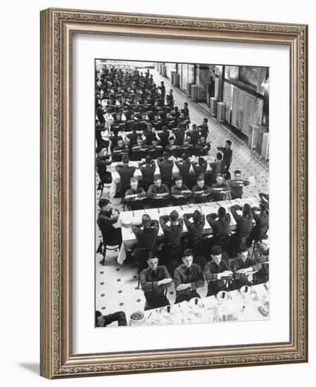 Students in Mess Hall at Culver Military Academy Holding Arms Crossed in Front of Them-Alfred Eisenstaedt-Framed Photographic Print