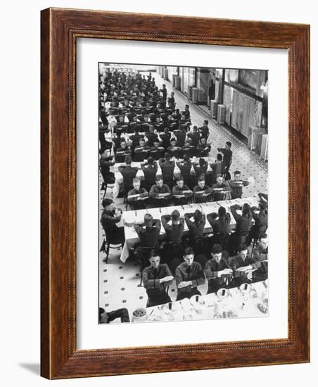 Students in Mess Hall at Culver Military Academy Holding Arms Crossed in Front of Them-Alfred Eisenstaedt-Framed Photographic Print