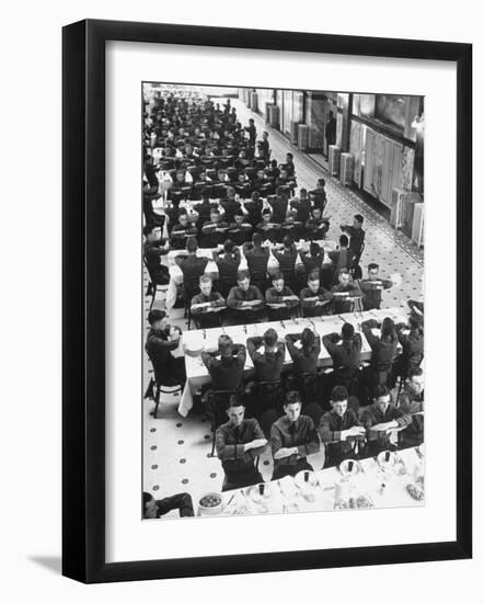 Students in Mess Hall at Culver Military Academy Holding Arms Crossed in Front of Them-Alfred Eisenstaedt-Framed Photographic Print