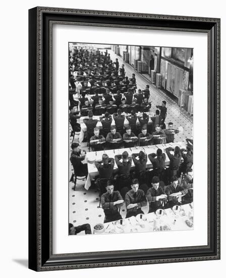 Students in Mess Hall at Culver Military Academy Holding Arms Crossed in Front of Them-Alfred Eisenstaedt-Framed Photographic Print