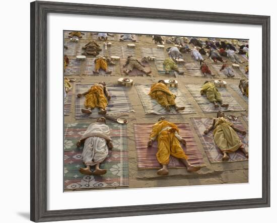 Students of a Sanskrit School Performing the Savasana Posture During Daily Yoga Lesson, India-null-Framed Photographic Print